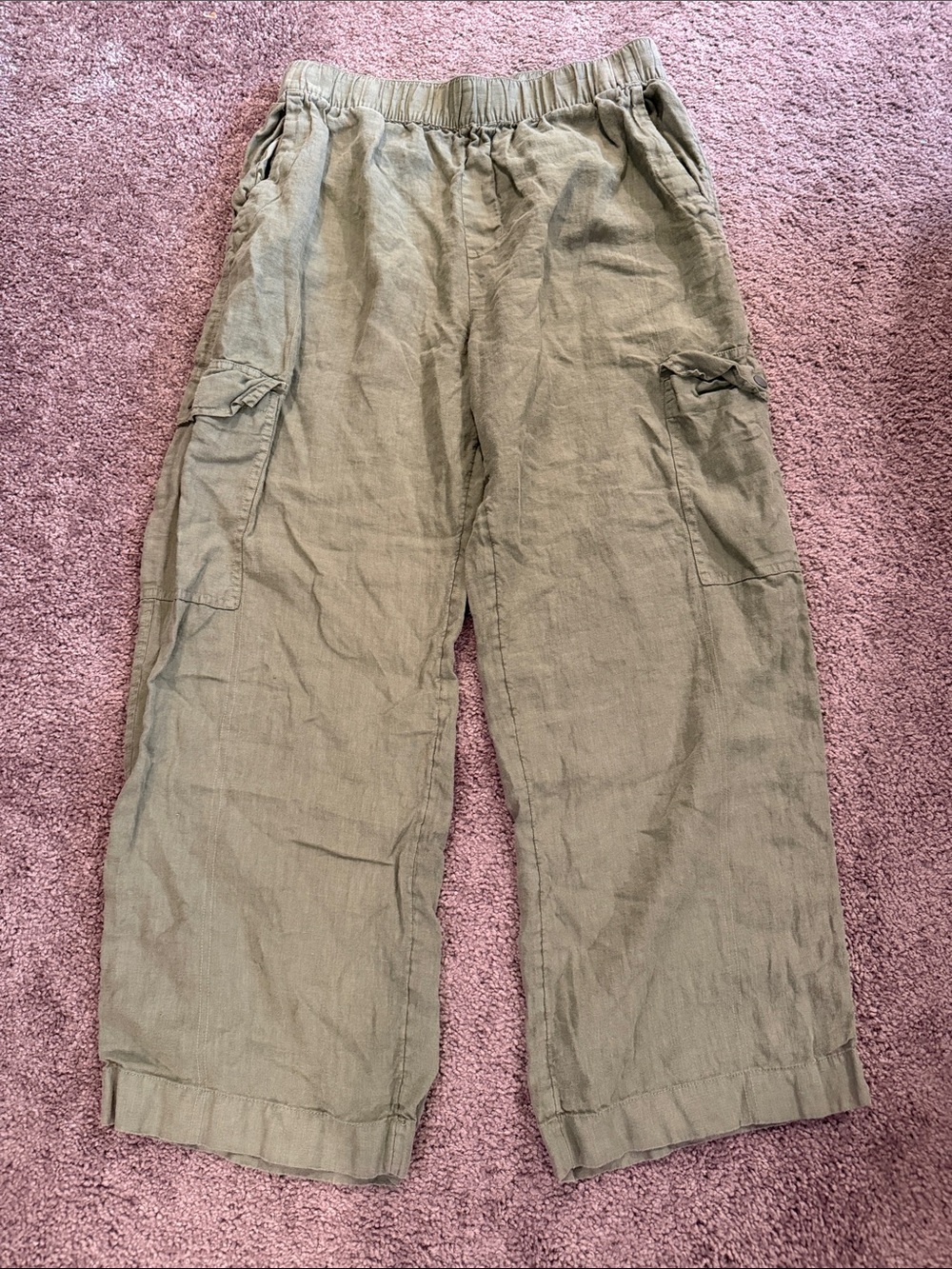 C&C California 100% Linen Olive Wide-Leg Linen Cargo Pants